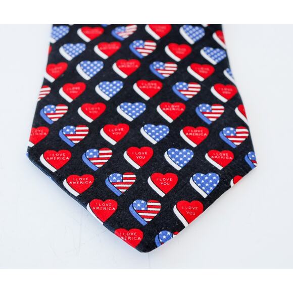 VTG Savile Row I Love American Heart Flag Silk Tie Grandpa Patriotic USA Made - Picture 8 of 13